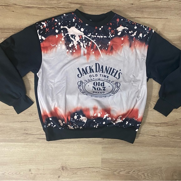 Jack Daniel’s Black & Cream Acid Wash Size Medium M Oversized Sweatshirt Sweater - Picture 2 of 7